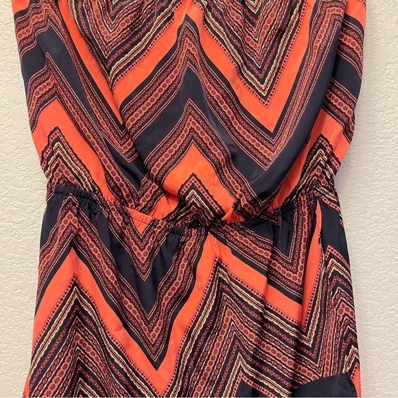 EXPRESS Y2K Tube Top Geometric Chevron Orange Navy Blue Boho Chic‎ Dress Size M - Picture 11 of 16